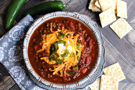 A big bowl of Maga's Instant Pot Chili.