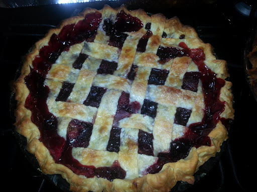 Yummy triple berry lattice sugary topped pie!