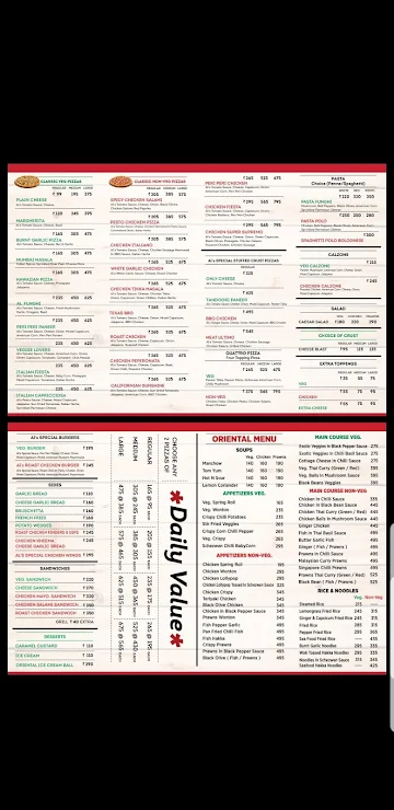 Al's Pizzeria menu 