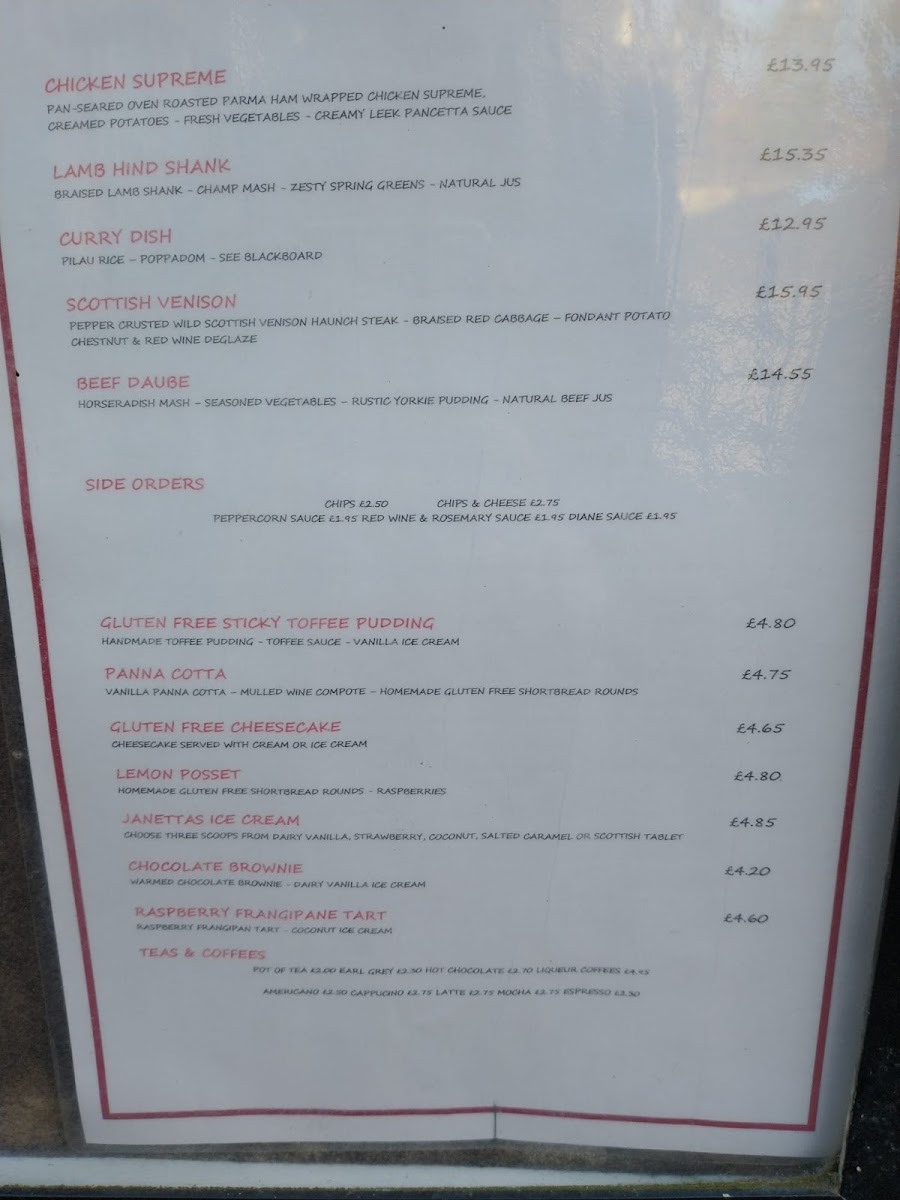 The Bank gluten-free menu