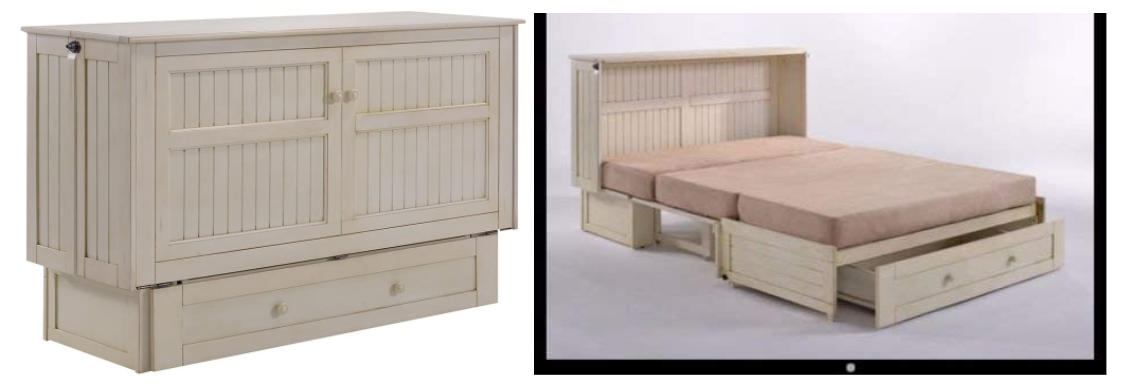 Bed dresser murphy bed could fit lengthwise in a RV or Camper, and in most tiny homes or studios.