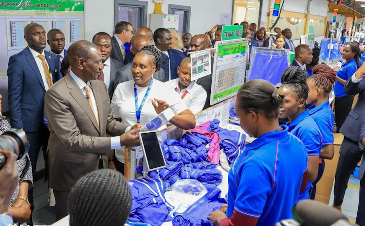 President William Ruto speaking to factory employees at Export Processing Zone, Athi River in Machakos County on April 23, 2024.