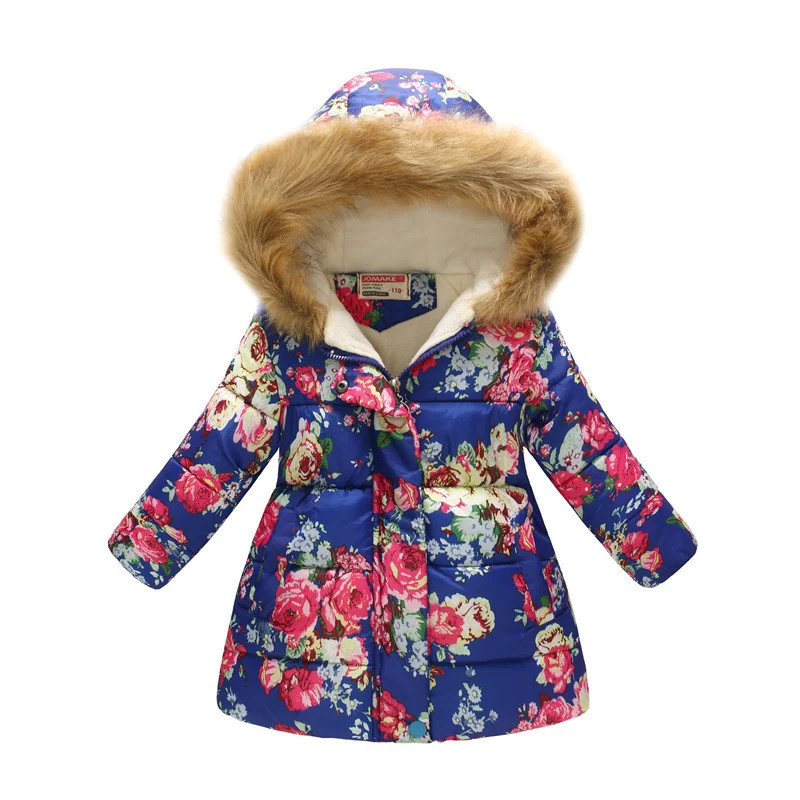 Printed Fashion Cartoon Big Boy Long Fur Collar Hooded Cotton Jacket, a stylish and warm winter coat perfect for active 
