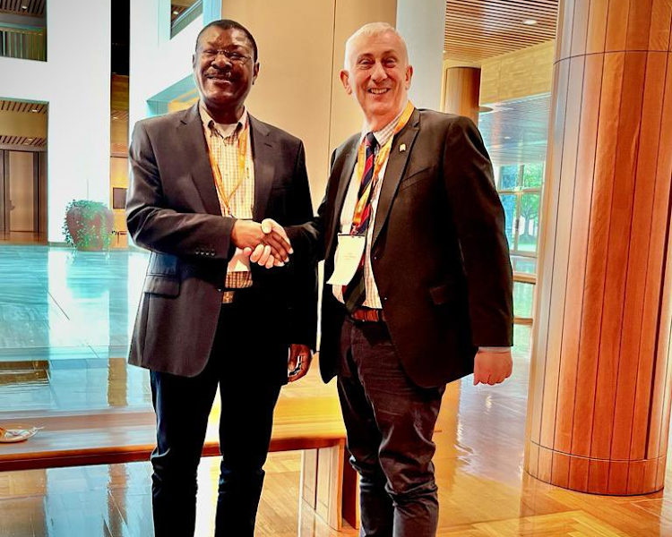 National Assembly Speaker Moses Wetang'ula holds a conversation with the Speaker of the House of Commons in the United Kingdom, Sir Lindsay Hoyle.