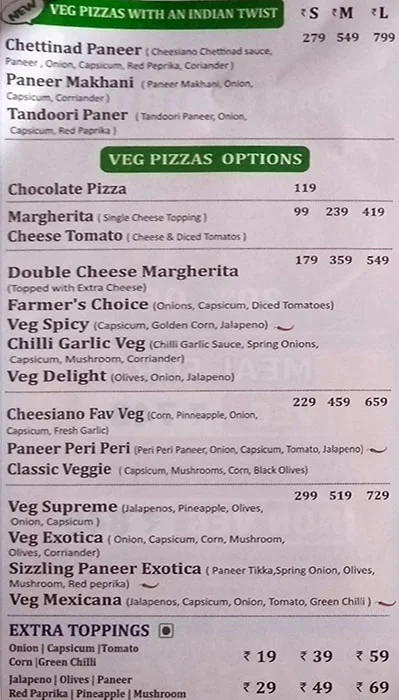 Cheesiano Pizza menu 