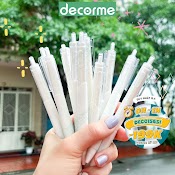 Bút Bi Gel Bấm Trắng Decorme Bút Gel Đen Viết Mực Đen Bút Gel Bấm Ngòi 0.5Mm Viết Trơn Mượt Phong Cách Hàn Quốc