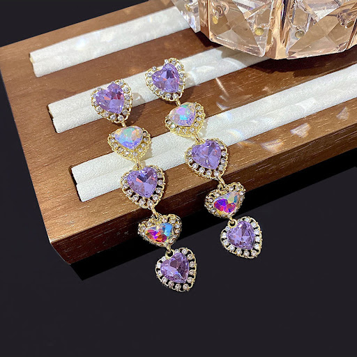 Title 4, Heart Shaped Long Purple Peach Heart Earrings F...