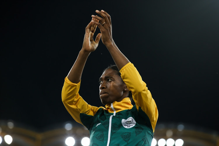 Caster Semenya of South Africa acknowledges the crowd during the medal ceremony for the women's 800m during the evening session of athletics on day 9 of the Gold Coast 2018 Commonwealth Games at the Carrara Stadium on April 13, 2018 in Gold Coast, Australia.
