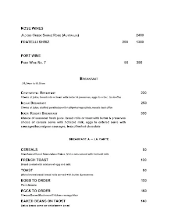 The Lakefield menu 