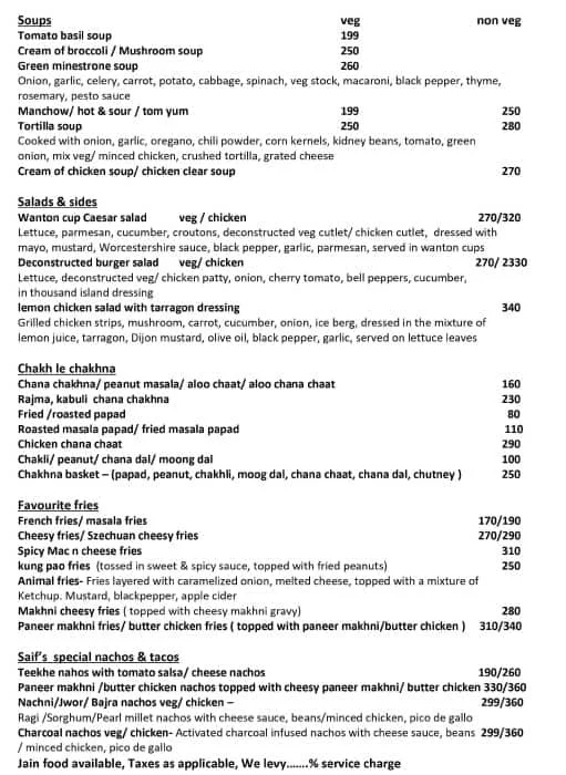 Flip Bar and Kitchen menu 