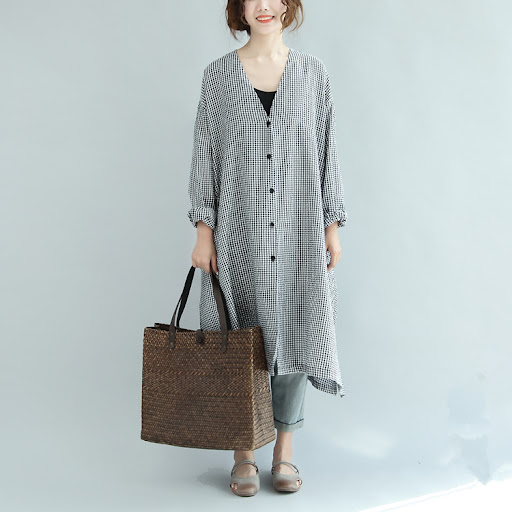 Title 10, Black And White Plaid Roll Cropped Sleeve Dress...