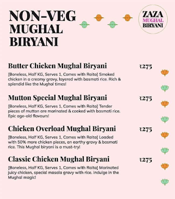 ZAZA Mughal Biryani menu 