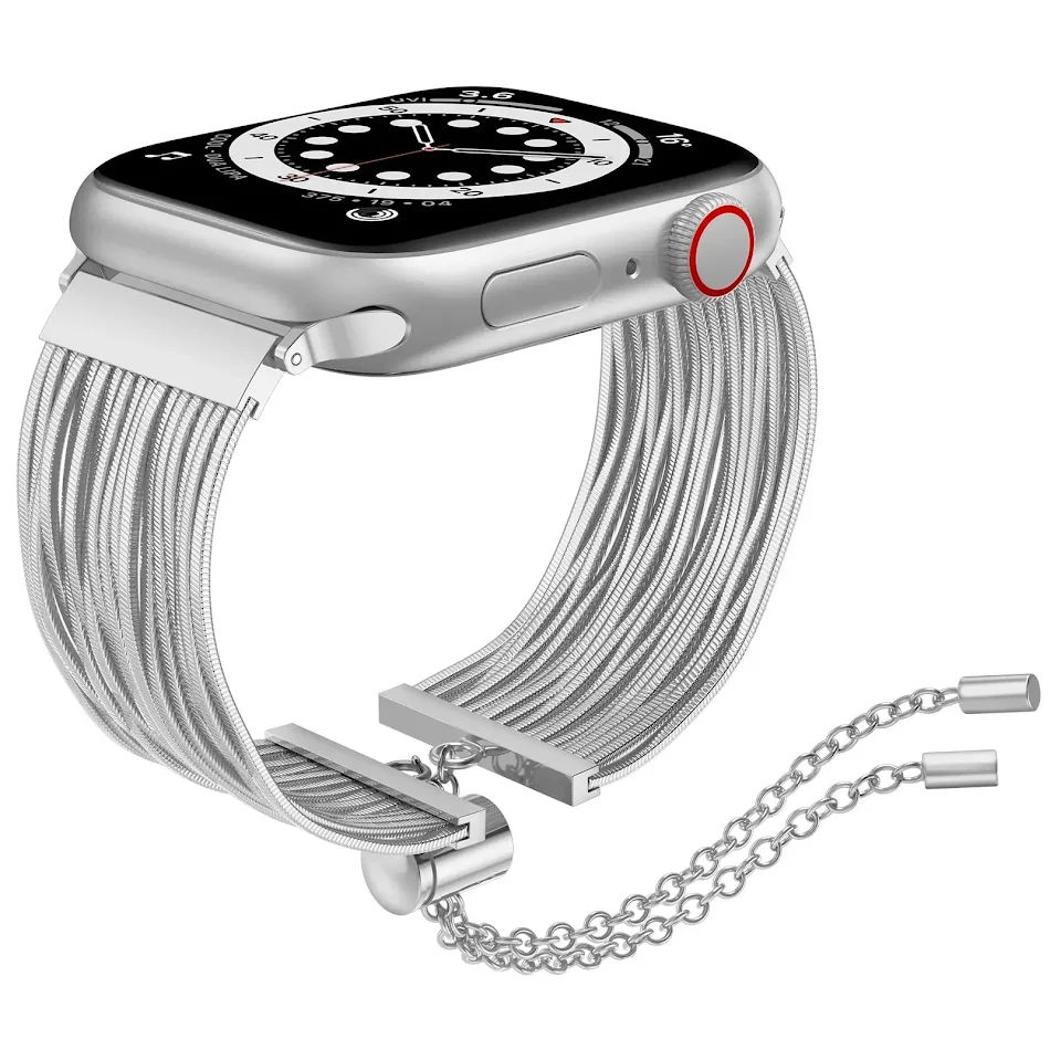 iWatch S9 Metalen Kettingband met Kwastjes, RVS polsband, stijlvol en elegant, een perfecte vervanging voor uw smartwatch.