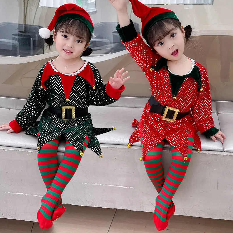 Kerst Elfjurk voor Meisjes Feestelijke Verkleedkleding Comfortabele en schattige jurk Perfect voor kerstfeesten en optredens Vrolijk en magisch