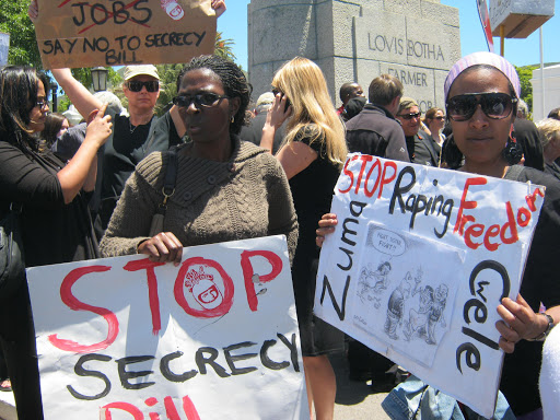 People protest against the secrecy bill outside Parliament