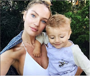 Candice Swanepoel with her son Anaca. 