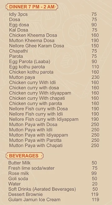 Kostha Ruchulu menu 