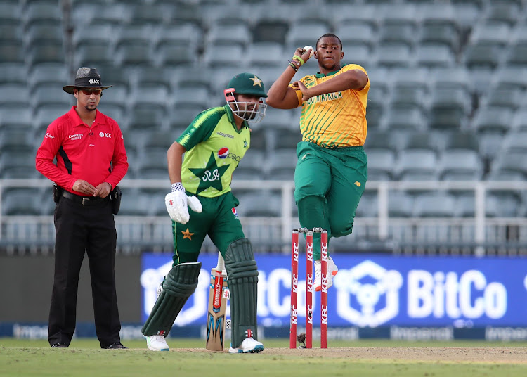 Sisanda Magala took his first international wicket when he sent Pakistan captain Babar Azam's offstump flying in the second Twenty20 match in Johannesburg. His removal of Azam halted the Pakistan scoring rate considerably.