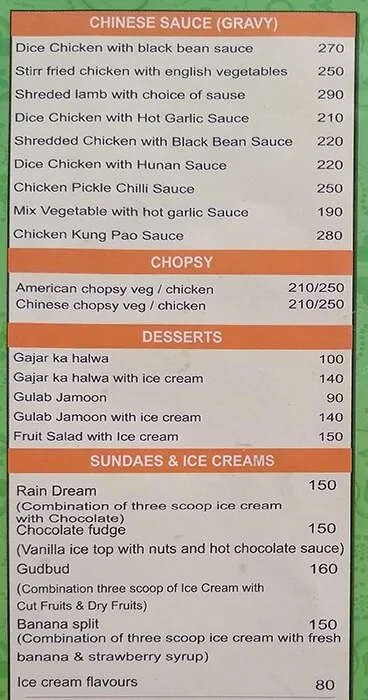 Swadeshi's menu 