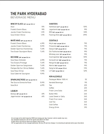 Verandah - The Park menu 