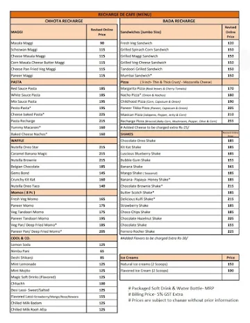 Recharge De Cafe menu 