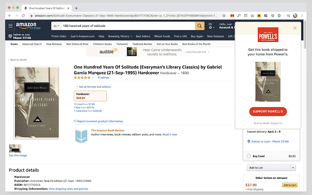 Powell’s Compare for Amazon chrome extension