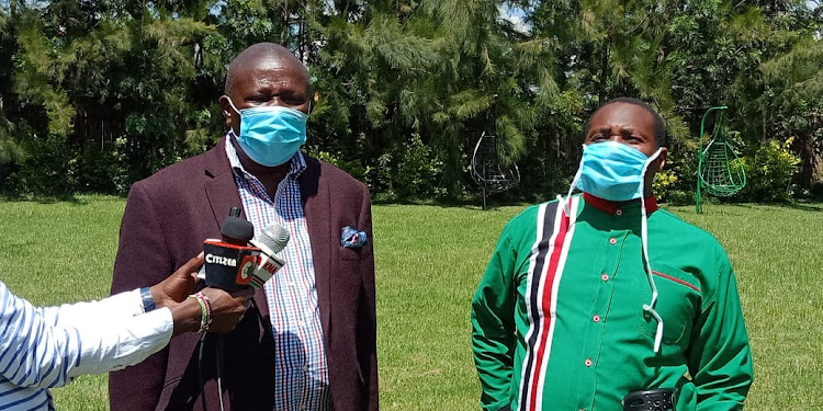 Nominated MPs Maina Kamanda and David ole Sankok at Osim County Lodge, Narok.