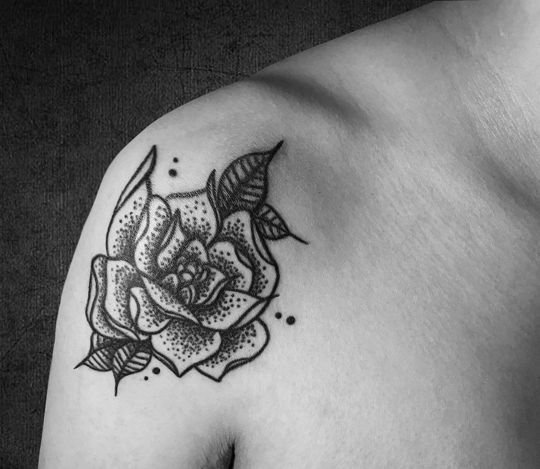 Dotted Black Rose Tattoo