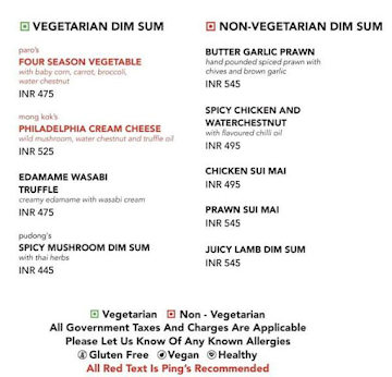 Ping's Bia Hoi menu 