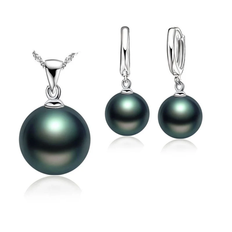 Title 2, 10mm Parel oorbellen met watergolven ketting en...