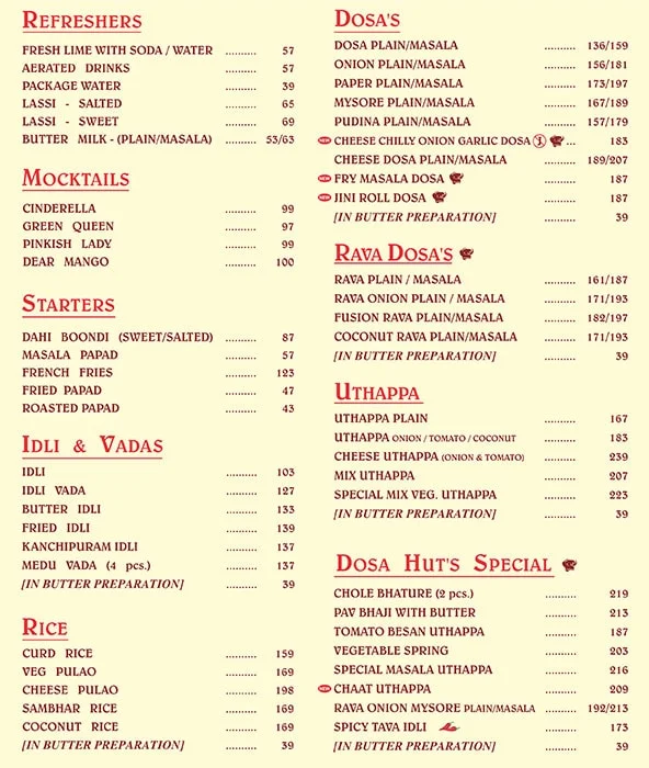 Dosa Hut menu 