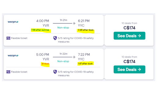 Skyscanner daylight hours calculator