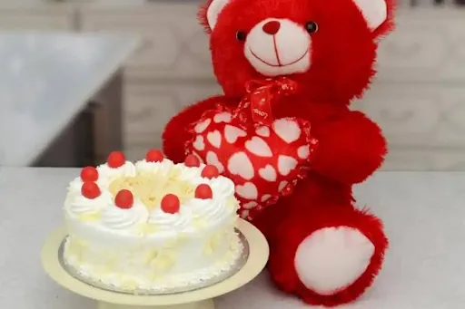 White Forest Cake & 1 Teddy Bear