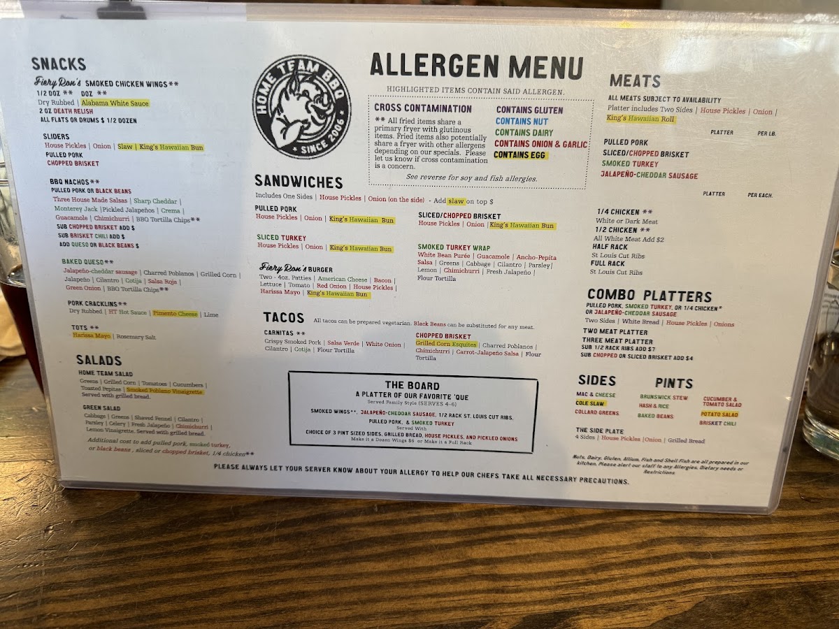 Allergen menu