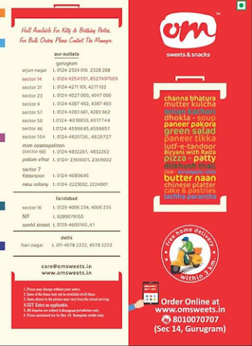 Om Sweets & Snacks menu 