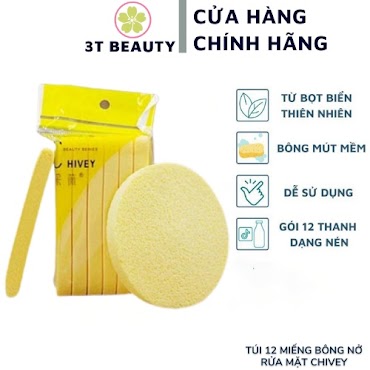 Bông Nở Tẩy Trang Rửa Mặt Bọt Biển Chivey Túi 12 Gói Nôi Địa Trung Pvn2663