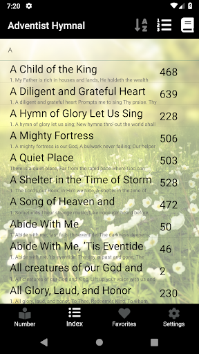 Screenshot Adventist Hymnal with piano sh