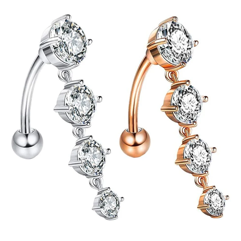 Gouden navelpiercing met zirkonia en kristal, Europese en Amerikaanse stijl, voeg glamour toe aan je look.