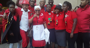 Gauteng EFF chairperson Mandisa Mashego, forefront, and party members.