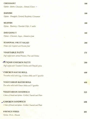 Le Petit Cafe, The Lalit menu 