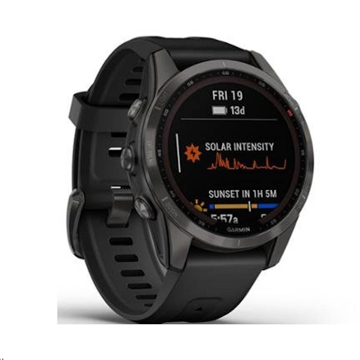 Đồng hồ thông minh GPS Garmin fenix 7S Sapphire, Solar, Màu xám Carbon phủ DLC với Dây màu đen, SEA (010-02539-50)