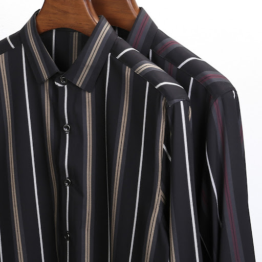 Title 4, Striped Casual Black Thin Mens Long-sleeved Sh...