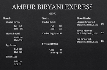 Ambur Biryani Express menu 