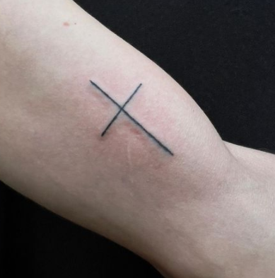 Cross Stick And Poke Tattoo For Arm