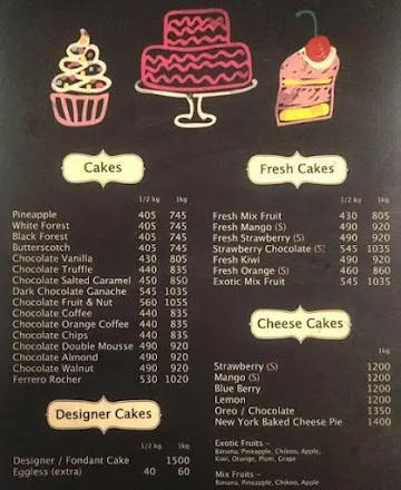 Cake Corner menu 