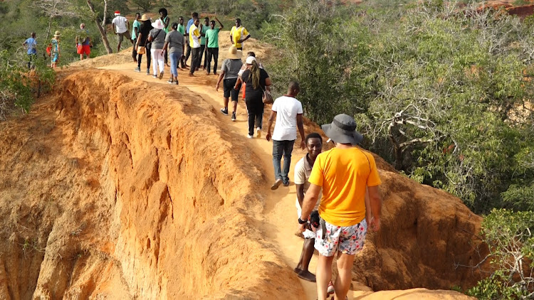 Tourists at the Marafa Hell's Kitchen in Magarini subcounty, Kilifi county.