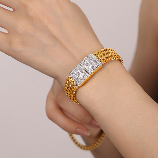 Title 4, Womens Steel Gold-plated Diamond Watch Chain. ...