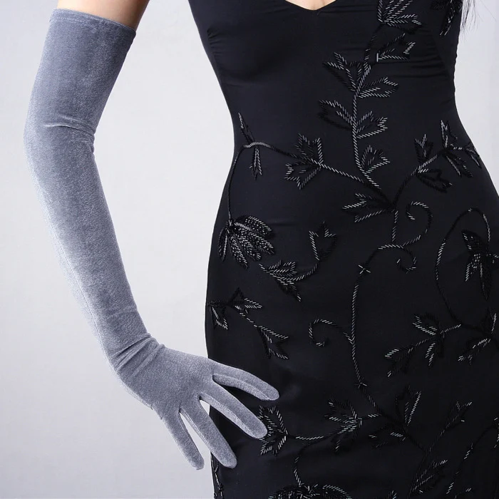 Schwarze Samthandschuhe, 60 cm, extra langes Ellenbogen-Abendkleid, hohe Elastizität