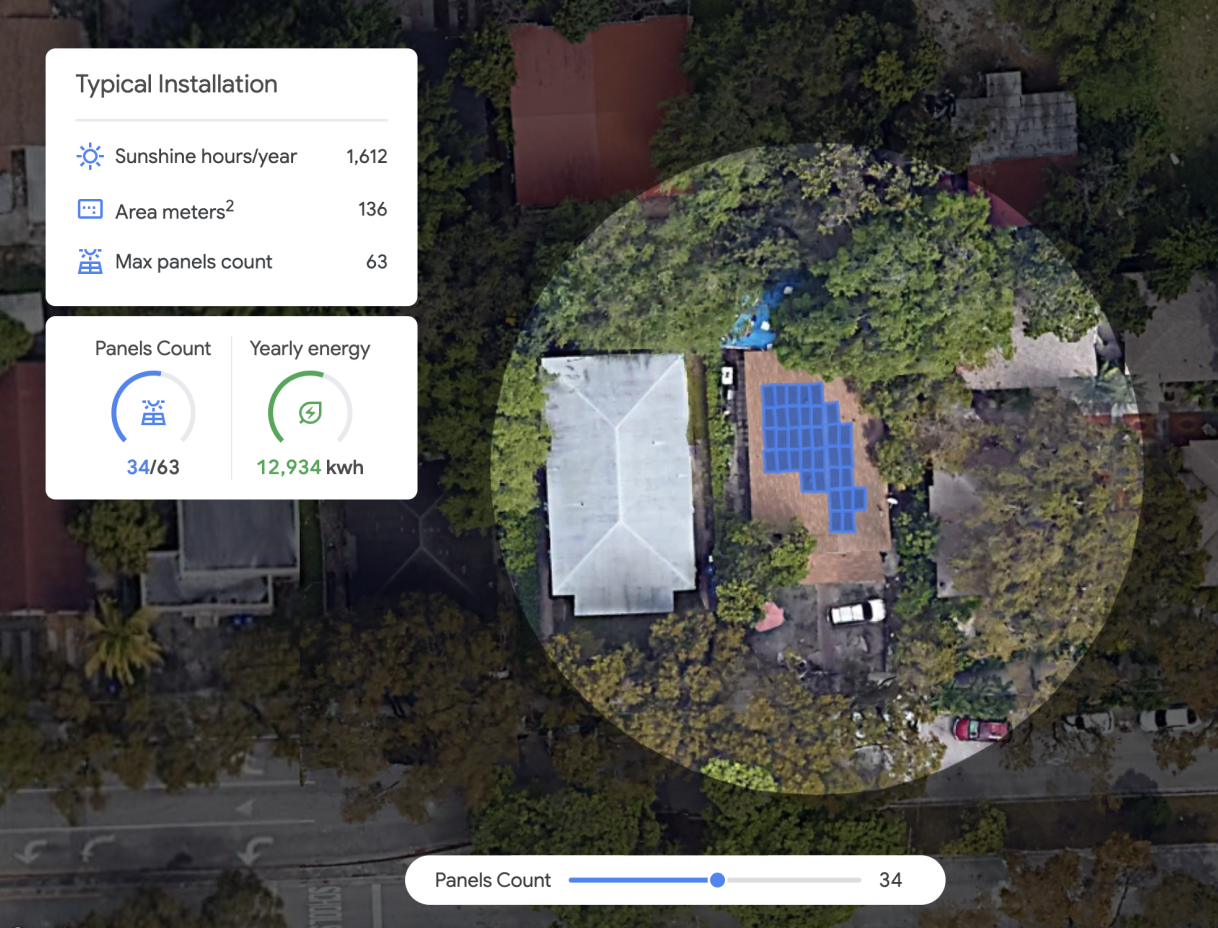 Imagem das informações necessárias para criar uma estimativa para painéis solares em telhados