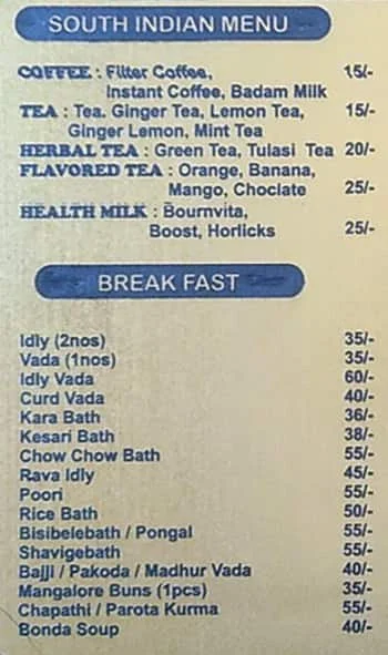 Sri Bhagya Grand menu 